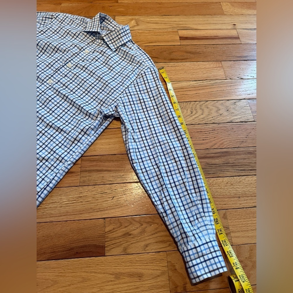 Peter Millar Nanoluxe Easy Care Shirt Blue/White/Brown Check Men Sz M 15.5 Reg - Picture 8 of 12